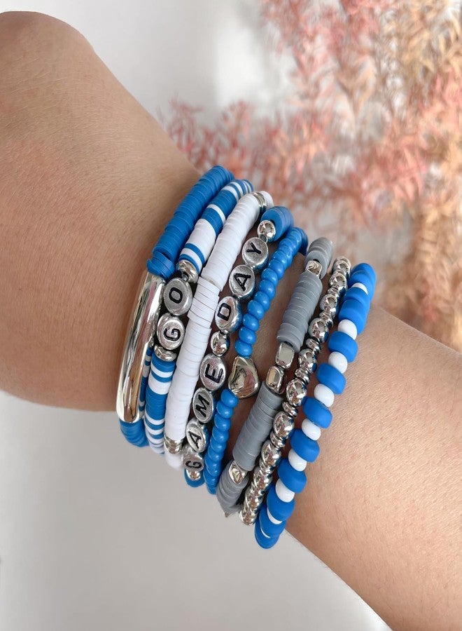 Sanyaa Silver Blue Game Day Football Bracelets (Blue+Silver) - Image 4